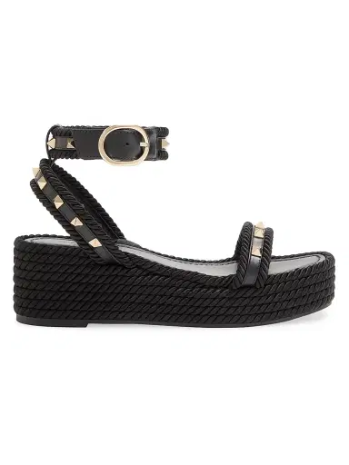 Valentino Garavani Women's Rockstud 45MM Flatform Sandals in Calfskin - Black - Size 5 | Thumbnail 1 Valentino Garavani Women's Rockstud 45MM Flatform Sandals in Calfskin - Black - Size 5 | Thumbnail 1