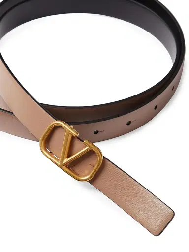 Valentino Garavani Women's Reversible Vlogo Signature Belt in Glossy Calfskin 20MM - Smokey Beige Black | Thumbnail 2 Valentino Garavani Women's Reversible Vlogo Signature Belt in Glossy Calfskin 20MM - Smokey Beige Black | Thumbnail 2
