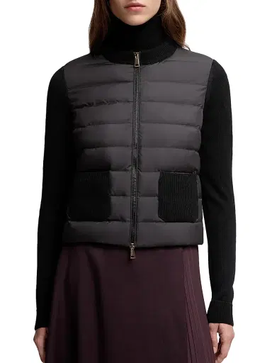 Moncler Women's Down Filled Cardigan in Wool - Black | Thumbnail 2 Moncler Women's Down Filled Cardigan in Wool - Black | Thumbnail 2