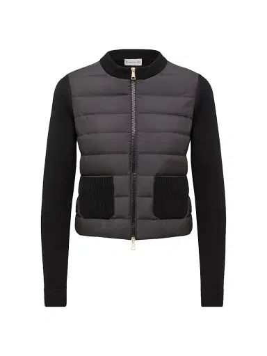Moncler Women's Down Filled Cardigan in Wool - Black | Thumbnail 1 Moncler Women's Down Filled Cardigan in Wool - Black | Thumbnail 1