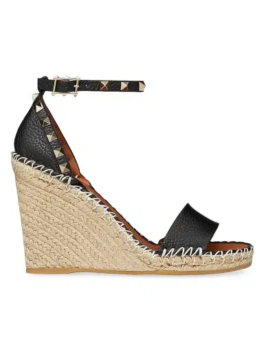 Valentino Garavani Women's Double Rockstud Grainy Calfskin Wedges 105MM - Black Light Cuir - Size 4 | Thumbnail 1 Valentino Garavani Women's Double Rockstud Grainy Calfskin Wedges 105MM - Black Light Cuir - Size 4 | Thumbnail 1