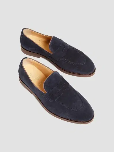 Brunello Cucinelli Men's Leather Loafers - Navy | Thumbnail 4 Brunello Cucinelli Men's Leather Loafers - Navy | Thumbnail 4