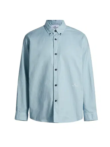 Stone Island Men's Logo-Embroidered Cotton Button-Down Shirt - Dust Blue | Thumbnail 1 Stone Island Men's Logo-Embroidered Cotton Button-Down Shirt - Dust Blue | Thumbnail 1
