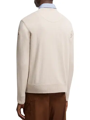 Moncler Men's Crew-Neck Sweater in Cotton - Light Beige | Thumbnail 3 Moncler Men's Crew-Neck Sweater in Cotton - Light Beige | Thumbnail 3