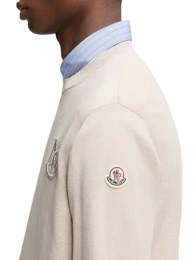 Moncler Men's Crew-Neck Sweater in Cotton - Light Beige | Thumbnail 4 Moncler Men's Crew-Neck Sweater in Cotton - Light Beige | Thumbnail 4