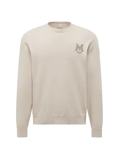 Moncler Men's Crew-Neck Sweater in Cotton - Light Beige | Thumbnail 1 Moncler Men's Crew-Neck Sweater in Cotton - Light Beige | Thumbnail 1