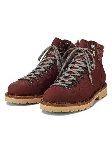 Brunello Cucinelli Men's Leather Hiking Boots - Dark Red | Thumbnail 2 Brunello Cucinelli Men's Leather Hiking Boots - Dark Red | Thumbnail 2