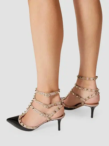 Valentino Garavani Women's Rockstud Caged Pumps 65MM - Black Poudre | Thumbnail 6 Valentino Garavani Women's Rockstud Caged Pumps 65MM - Black Poudre | Thumbnail 6
