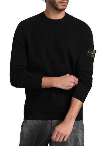 Stone Island Men's Solid Cotton Sweatshirt - Black | Thumbnail 3 Stone Island Men's Solid Cotton Sweatshirt - Black | Thumbnail 3