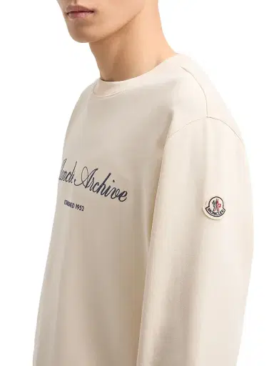 Moncler Men's Crewneck Sweatshirt in Cotton Blend - White | Thumbnail 4 Moncler Men's Crewneck Sweatshirt in Cotton Blend - White | Thumbnail 4