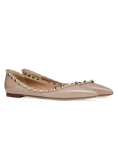Valentino Garavani Women's Patent Rockstud Ballet Flats - Poudre | Thumbnail 2 Valentino Garavani Women's Patent Rockstud Ballet Flats - Poudre | Thumbnail 2