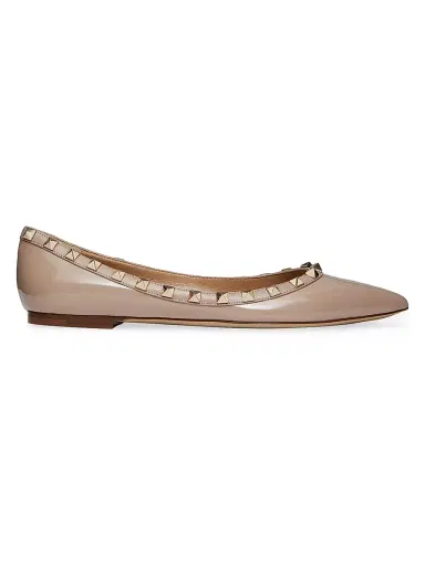 Valentino Garavani Women's Patent Rockstud Ballet Flats - Poudre | Thumbnail 1 Valentino Garavani Women's Patent Rockstud Ballet Flats - Poudre | Thumbnail 1