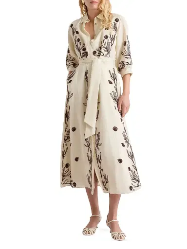 Marella Women's Embroidered Linen Dress - Cream - Size 12 | Thumbnail 2 Marella Women's Embroidered Linen Dress - Cream - Size 12 | Thumbnail 2