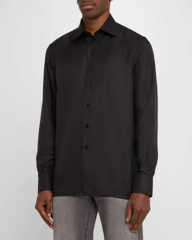 Stefano Ricci Men 's Silk Geometric Jacquard Dress Shirt | Thumbnail 4 Stefano Ricci Men 's Silk Geometric Jacquard Dress Shirt | Thumbnail 4