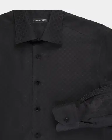 Stefano Ricci Men 's Silk Geometric Jacquard Dress Shirt | Thumbnail 5 Stefano Ricci Men 's Silk Geometric Jacquard Dress Shirt | Thumbnail 5