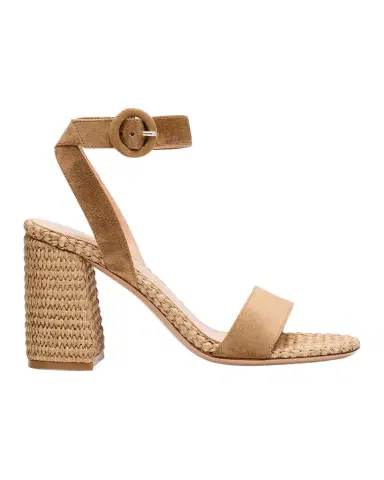 Gianvito Rossi Suede Raffia Ankle-Strap Sandals | Thumbnail 1 Gianvito Rossi Suede Raffia Ankle-Strap Sandals | Thumbnail 1