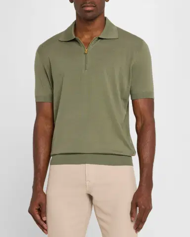 Stefano Ricci Men's Quarter-Zip Short-Sleeve Polo Sweater | Thumbnail 3 Stefano Ricci Men's Quarter-Zip Short-Sleeve Polo Sweater | Thumbnail 3