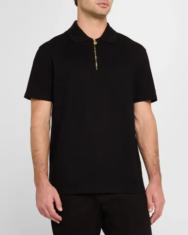 Versace Men's Medusa Zip Pique Polo Shirt | Thumbnail 4 Versace Men's Medusa Zip Pique Polo Shirt | Thumbnail 4