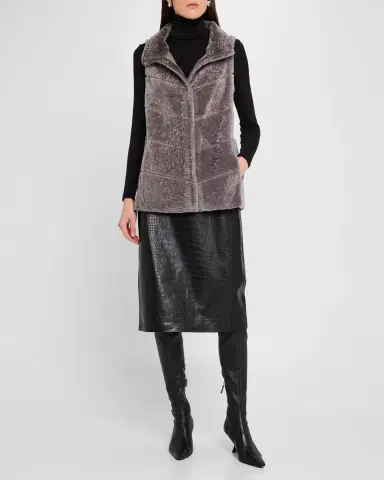Gorski Reversible Textured Lamb Shearling Vest | Thumbnail 2 Gorski Reversible Textured Lamb Shearling Vest | Thumbnail 2