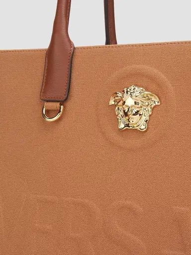 Versace Women's Logo Canvas Tote - Rust Gold | Thumbnail 6 Versace Women's Logo Canvas Tote - Rust Gold | Thumbnail 6