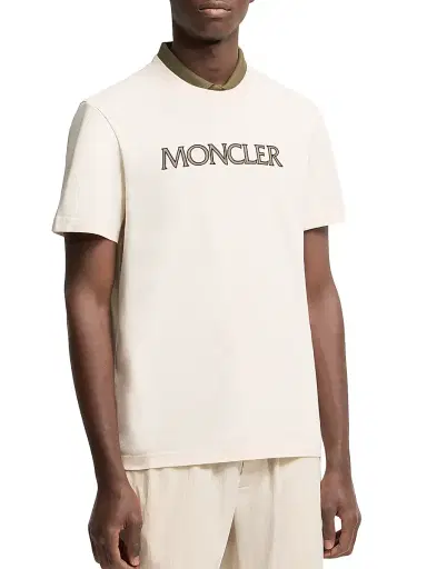 Moncler Men's Crew Neck T-Shirt in Cotton - White Ivory - Size XXL | Thumbnail 2 Moncler Men's Crew Neck T-Shirt in Cotton - White Ivory - Size XXL | Thumbnail 2