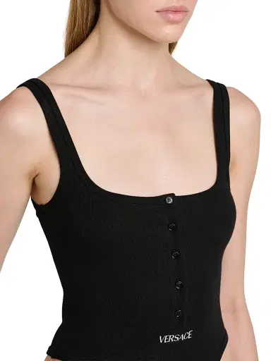 Versace Women's Logo-Embroidered Ribbed Tank Bodysuit - Black | Thumbnail 6 Versace Women's Logo-Embroidered Ribbed Tank Bodysuit - Black | Thumbnail 6