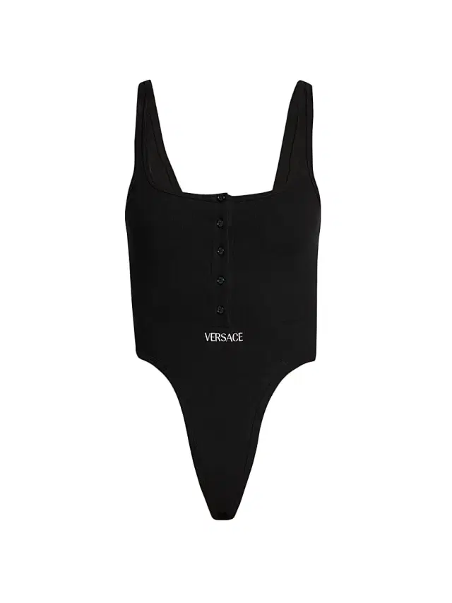 Women's Logo-Embroidered Ribbed Tank Bodysuit - Black Women's Logo-Embroidered Ribbed Tank Bodysuit - Black