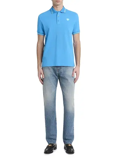Versace Men's Medusa Pop Piqué Polo - Optical White | Thumbnail 2 Versace Men's Medusa Pop Piqué Polo - Optical White | Thumbnail 2