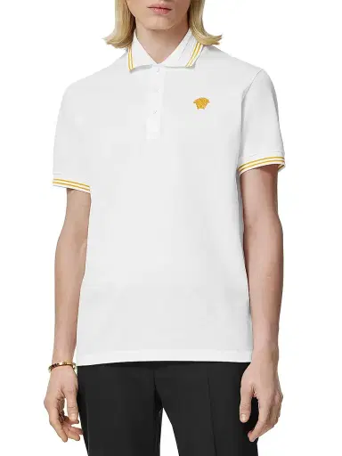 Versace Men's Medusa Pop Piqué Polo - Optical White | Thumbnail 4 Versace Men's Medusa Pop Piqué Polo - Optical White | Thumbnail 4