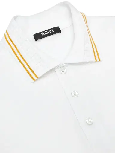Versace Men's Medusa Pop Piqué Polo - Optical White | Thumbnail 6 Versace Men's Medusa Pop Piqué Polo - Optical White | Thumbnail 6