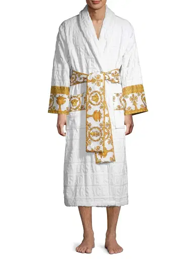 Versace Men's Logo Baroque Bathrobe - White | Thumbnail 2 Versace Men's Logo Baroque Bathrobe - White | Thumbnail 2