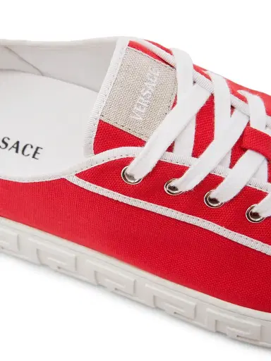 Versace Men's Canvas Low-Top Sneakers - Red White Palaldium | Thumbnail 6 Versace Men's Canvas Low-Top Sneakers - Red White Palaldium | Thumbnail 6