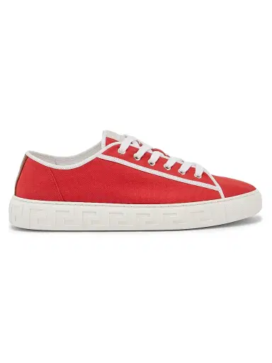 Versace Men's Canvas Low-Top Sneakers - Red White Palaldium | Thumbnail 1 Versace Men's Canvas Low-Top Sneakers - Red White Palaldium | Thumbnail 1