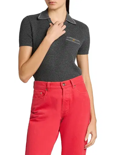 Versace Women's Cotton Knit Polo Top - Anthracite | Thumbnail 3 Versace Women's Cotton Knit Polo Top - Anthracite | Thumbnail 3