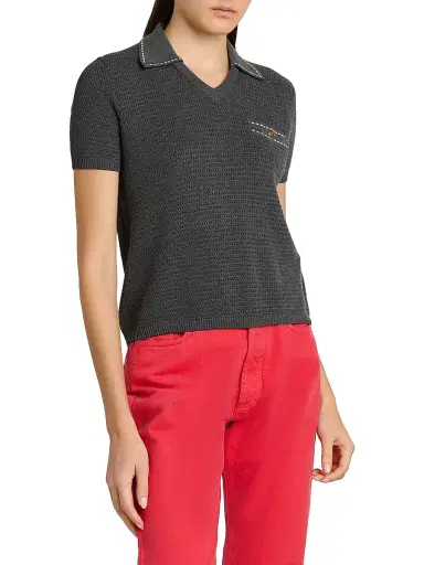 Versace Women's Cotton Knit Polo Top - Anthracite | Thumbnail 4 Versace Women's Cotton Knit Polo Top - Anthracite | Thumbnail 4