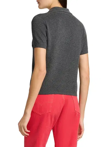Versace Women's Cotton Knit Polo Top - Anthracite | Thumbnail 5 Versace Women's Cotton Knit Polo Top - Anthracite | Thumbnail 5