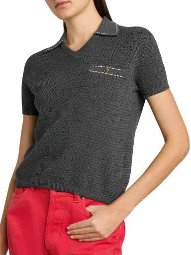 Versace Women's Cotton Knit Polo Top - Anthracite | Thumbnail 6 Versace Women's Cotton Knit Polo Top - Anthracite | Thumbnail 6