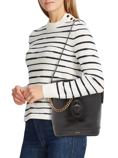 Versace Women's Pivot Leather Bucket Bag - Black Gold | Thumbnail 2 Versace Women's Pivot Leather Bucket Bag - Black Gold | Thumbnail 2