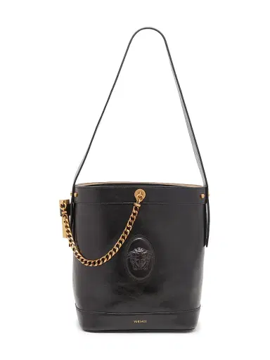 Versace Women's Pivot Leather Bucket Bag - Black Gold | Thumbnail 1 Versace Women's Pivot Leather Bucket Bag - Black Gold | Thumbnail 1