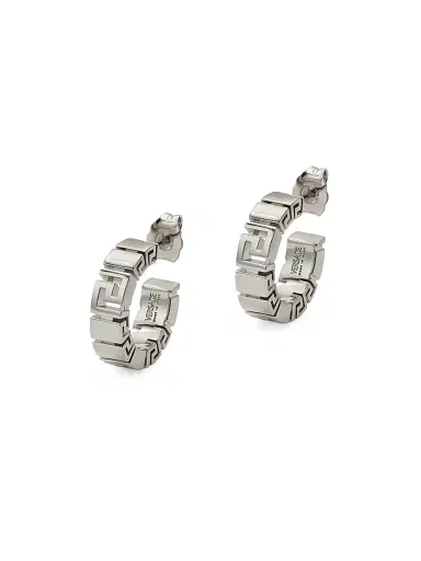 Versace Women's Greca Metal Hoop Earrings - Palladium | Thumbnail 1 Versace Women's Greca Metal Hoop Earrings - Palladium | Thumbnail 1
