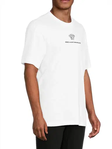 Versace Men's Medusa Embroidered Crewneck T-Shirt - Optical White | Thumbnail 4 Versace Men's Medusa Embroidered Crewneck T-Shirt - Optical White | Thumbnail 4