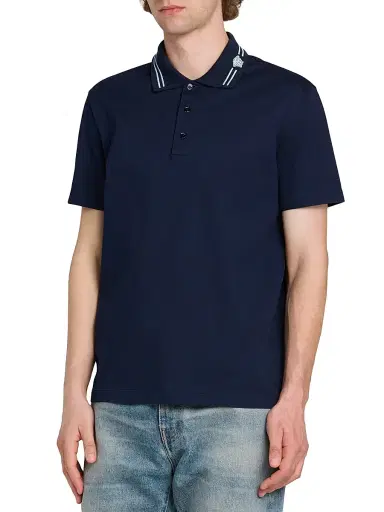 Versace Men's Medusa Embroidered Pique Polo Shirt - Navy Blue | Thumbnail 4 Versace Men's Medusa Embroidered Pique Polo Shirt - Navy Blue | Thumbnail 4