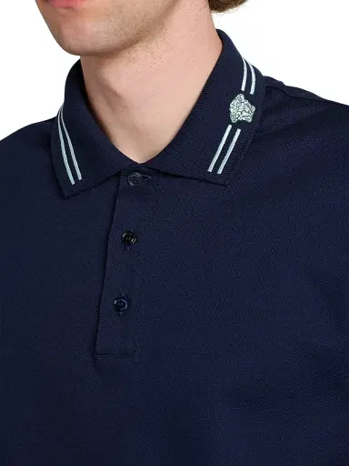 Versace Men's Medusa Embroidered Pique Polo Shirt - Navy Blue | Thumbnail 6 Versace Men's Medusa Embroidered Pique Polo Shirt - Navy Blue | Thumbnail 6