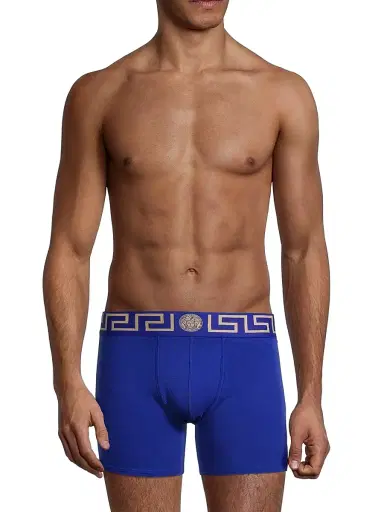 Versace Men's Greca Waistband Jersey Trunks - Bluette Gold - Size XL | Thumbnail 3 Versace Men's Greca Waistband Jersey Trunks - Bluette Gold - Size XL | Thumbnail 3