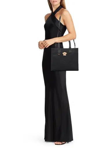 Versace Women's Small Canvas & Leather Tote Bag - Black | Thumbnail 2 Versace Women's Small Canvas & Leather Tote Bag - Black | Thumbnail 2
