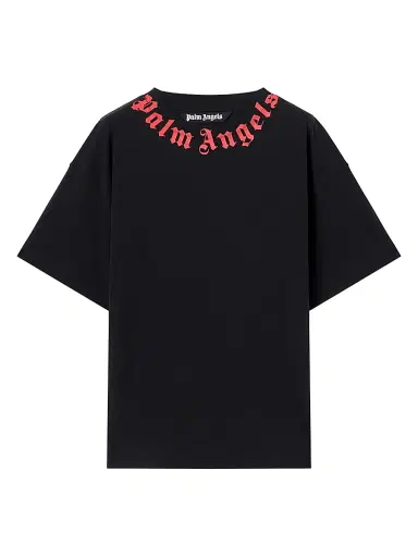 Palm Angels Men's Logo Crewneck Cotton T-Shirt - Black Red | Thumbnail 1 Palm Angels Men's Logo Crewneck Cotton T-Shirt - Black Red | Thumbnail 1