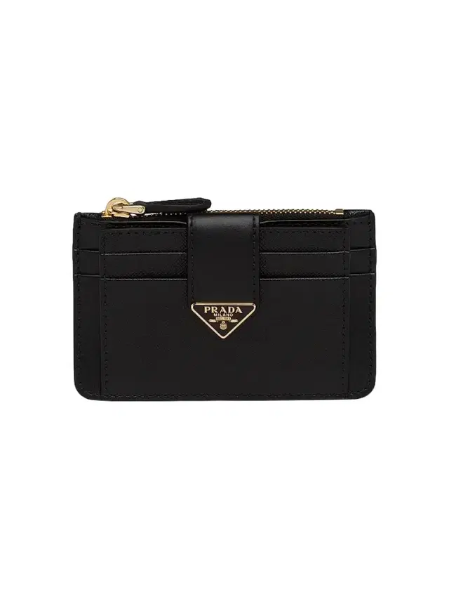Women's Saffiano and Smooth Leather Card Holder - Black Women's Saffiano and Smooth Leather Card Holder - Black