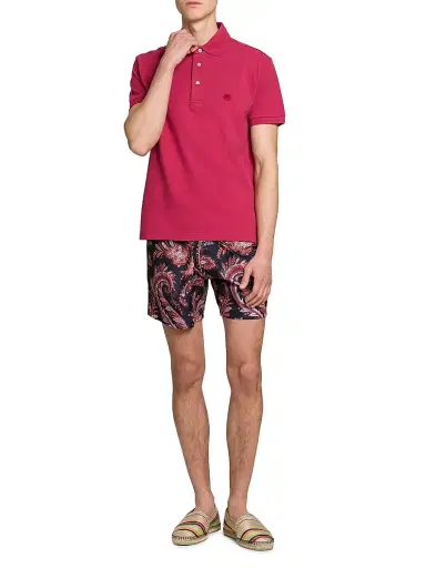 Etro Men's Piqué Cotton Polo Top - Dark Red | Thumbnail 2 Etro Men's Piqué Cotton Polo Top - Dark Red | Thumbnail 2