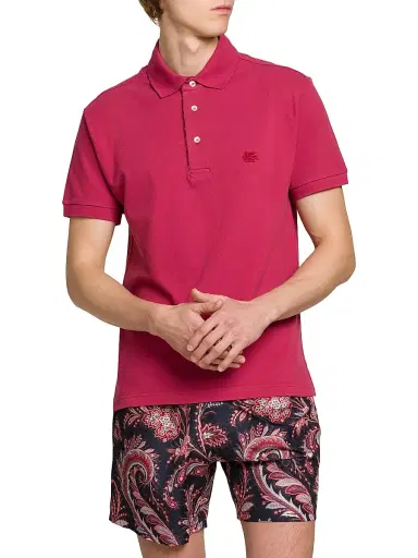 Etro Men's Piqué Cotton Polo Top - Dark Red | Thumbnail 3 Etro Men's Piqué Cotton Polo Top - Dark Red | Thumbnail 3