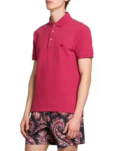 Etro Men's Piqué Cotton Polo Top - Dark Red | Thumbnail 4 Etro Men's Piqué Cotton Polo Top - Dark Red | Thumbnail 4
